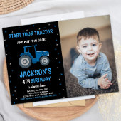 Foto Zwart Blauw Tractor Verjaardag Uitnodigingen