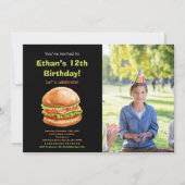 Foto Zwart Bruin Burger Verjaardag Uitnodigingen (Voorkant)
