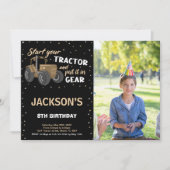 Foto Zwart Bruin Tractor Verjaardag Uitnodigingen (Voorkant)