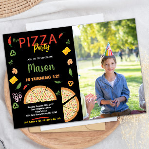 Foto Zwart Chili Pizza Verjaardag Uitnodigingen