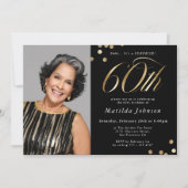 Foto Zwart en Goud 60e Verjaardag Verrassingsfeest Kaart (Voorkant)