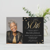 Foto Zwart en Goud 80e Verjaardag Verrassingsfeest Kaart (Staand voorkant)