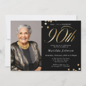 Foto Zwart en Goud 90e Verjaardag Verrassingsfeest Kaart (Voorkant)