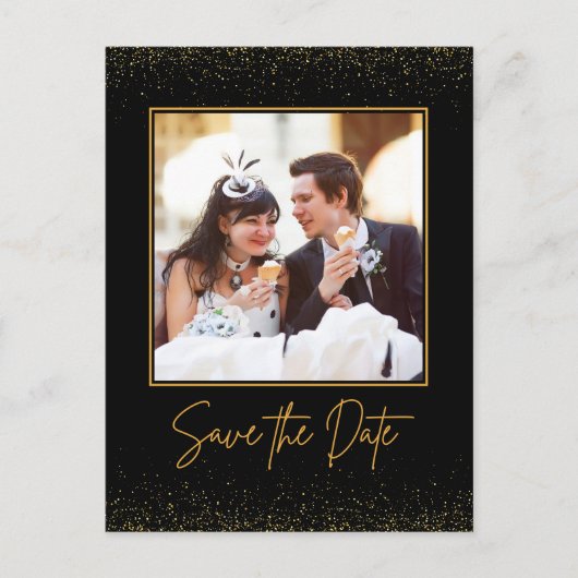 Foto Zwart en Goud Bruiloft Save the Date Briefkaart (Voorkant)