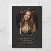 Foto Zwart en Goud Script 40e verjaardag Kaart (Voorkant)