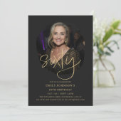Foto Zwart en Goud Script 60e verjaardag Kaart (Staand voorkant)