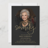 Foto Zwart en Goud Script 70e verjaardag Kaart (Voorkant)