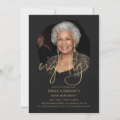 Foto Zwart en Goud Script 80e verjaardag Kaart (Voorkant)