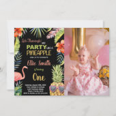 Foto Zwart Flamingo & Ananas Verjaardag Kaart (Voorkant)