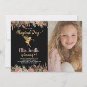 Foto Zwart Glitter Floral Fairy Verjaardag Kaart (Voorkant)