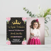 Foto Zwart Glitter Kroon Prinses Verjaardag Kaart (Staand voorkant)