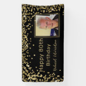 Foto Zwart Goud 80e Verjaardag Gepersonaliseerd Spandoek (Verticaal)