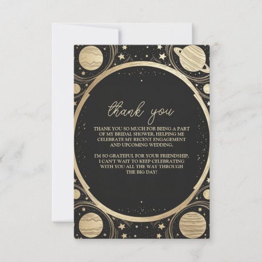 Foto Zwart Goud Celestial Crescent Moon Bridal Bedankkaart (Voorkant)