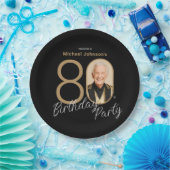 Foto Zwart Goud Elegant Custom 80th Birthday Papieren Bordje (Feest)