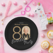 Foto Zwart Goud Elegant Custom 80th Birthday Papieren Bordje (Feest)