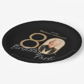 Foto Zwart Goud Elegant Custom 80th Birthday Papieren Bordje (Gekanteld)
