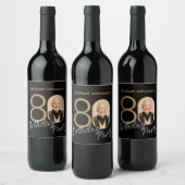 Foto Zwart Goud Elegant Custom 80th Birthday Wijn Etiket (Flessen)