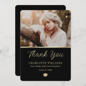 Foto Zwart Goud Elegant Modern Afstuderen Bedankkaart (Voorkant / Achterkant)