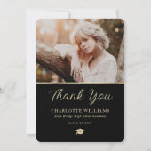 Foto Zwart Goud Elegant Modern Afstuderen Bedankkaart (Voorkant)