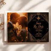 Foto Zwart Goud Geometrische Art Deco bruiloft Save The Date