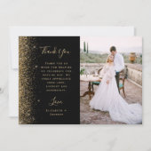 Foto Zwart Goud Glitter Script Wedding Bedankkaart (Voorkant)