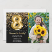 Foto Zwart Goud Kinder 8e Verjaardagsfeestje Kaart (Voorkant)