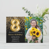 Foto Zwart Goud Kinder 8e Verjaardagsfeestje Kaart (Staand voorkant)