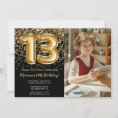 Foto Zwart Goud Kinder Meisje 13e Verjaardagsfeest Kaart (Voorkant)