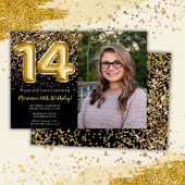 Foto Zwart Goud Kinder Meisje 14e Verjaardagsfeest Kaart