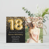 Foto Zwart Goud Kinder Meisje 18e Verjaardagsfeest Kaart (Staand voorkant)