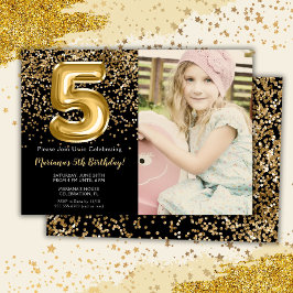 Foto Zwart Goud Kinder Meisje 5e Verjaardagsfeestj Kaart