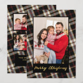 Foto Zwart Grijs Geplakt Goud Script Kerst Feestdagenkaart (Voorkant / Achterkant)