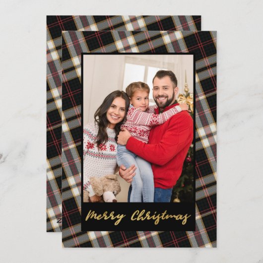 Foto Zwart Grijs Geplakt Goud Script Kerst Feestdagenkaart (Voorkant / Achterkant)