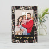 Foto Zwart Grijs Geplakt Goud Script Kerst Feestdagenkaart (Staand voorkant)