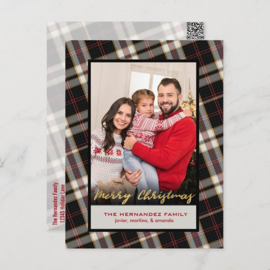 Foto Zwart Grijs Geplakt Goud Script Kerst Feestdagenkaart (Voorkant / Achterkant)