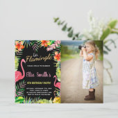 Foto Zwart Groen Flamingo Verjaardag Uitnodigingen (Staand voorkant)