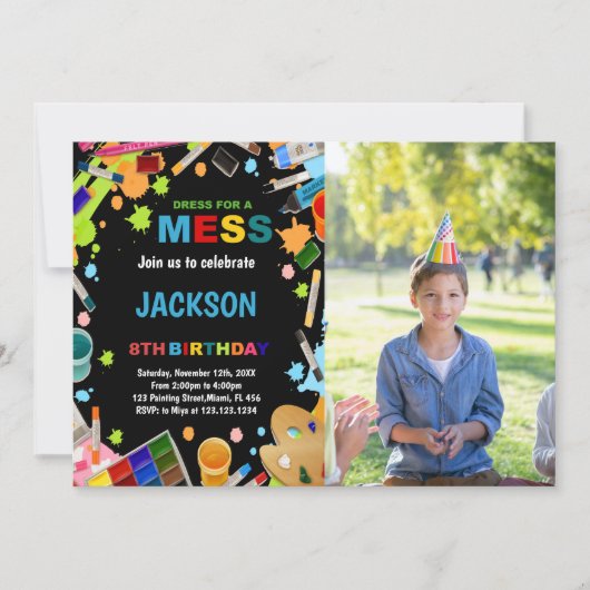 Foto Zwart Jurk voor Mess Paint uitnodigingen (Voorkant)