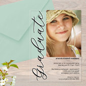 Foto Zwart N Wit Girly Script Afstudeerfeest Acryl Uitnodigingen