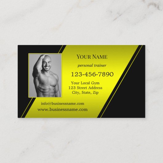 Foto Zwart Neon Geel Personal Trainer Fitness Visitekaartje (Achterkant)