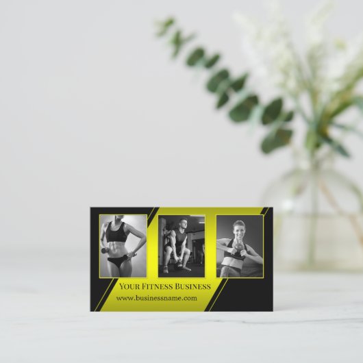 Foto Zwart Neon Geel Personal Trainer Fitness Visitekaartje (Staand voorkant)