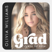 Foto zwart retro grad afstuderen vierkante sticker (Voorkant)