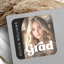 Foto zwart retro grad afstuderen vierkante sticker
