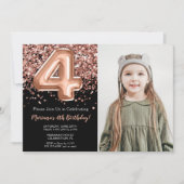 Foto Zwart Roos Goud Glitter 4e Verjaardag Kaart (Voorkant)