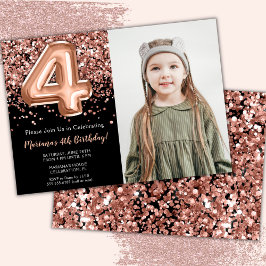 Foto Zwart Roos Goud Glitter 4e Verjaardag Kaart