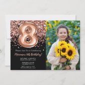 Foto Zwart Roos Goud Glitter 8e Verjaardag Kaart (Voorkant)