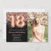 Foto Zwart Roos Gouden Glitter 18e Verjaardag Kaart (Voorkant)