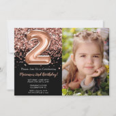 Foto Zwart Roos Gouden Glitter 2e Verjaardag Kaart (Voorkant)