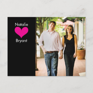 Foto Zwart/Roze Hart Save the Date Briefkaart 2