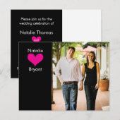 Foto Zwart/Roze Hart Save the Date Briefkaart 2 (Voorkant / Achterkant)