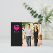 Foto Zwart/Roze Hart Save the Date Briefkaart 2 (Staand voorkant)